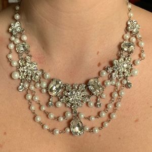 Ornate crystal and pearl necklace